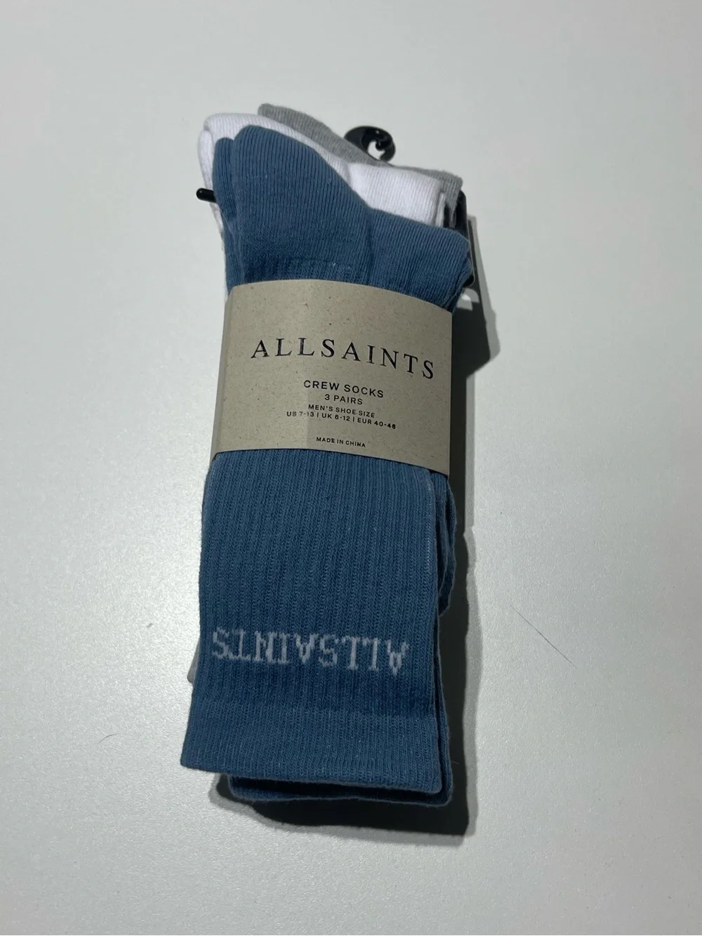 Allsaints crew socks Pack of Three NWT cotton polyester blue gray white